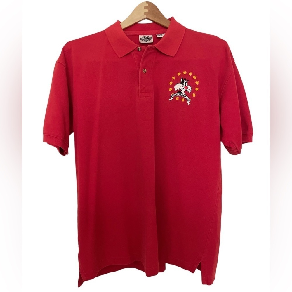 Vintage, Acme Clothing, Red Sylvester Looney Tunes Polo, Size L